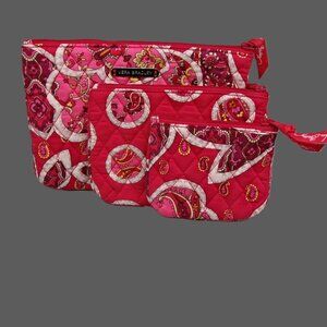 Vera Bradley Lined Trio Cosmetic Makeup Bag Set of 3 in Rosy Posies Fabric